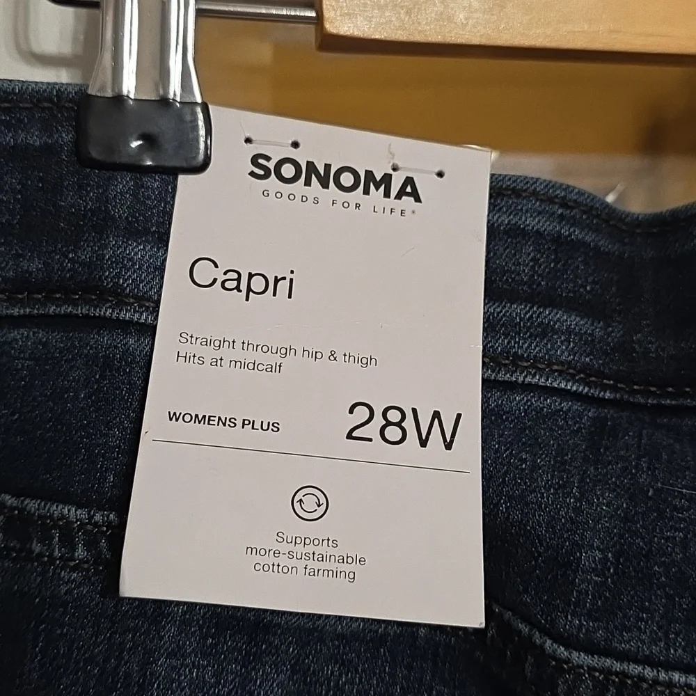 NWT Sonoma Women's Denim Capris Rolled Cuff Stretch Comfort Mid‎ Calf Sz 28 W